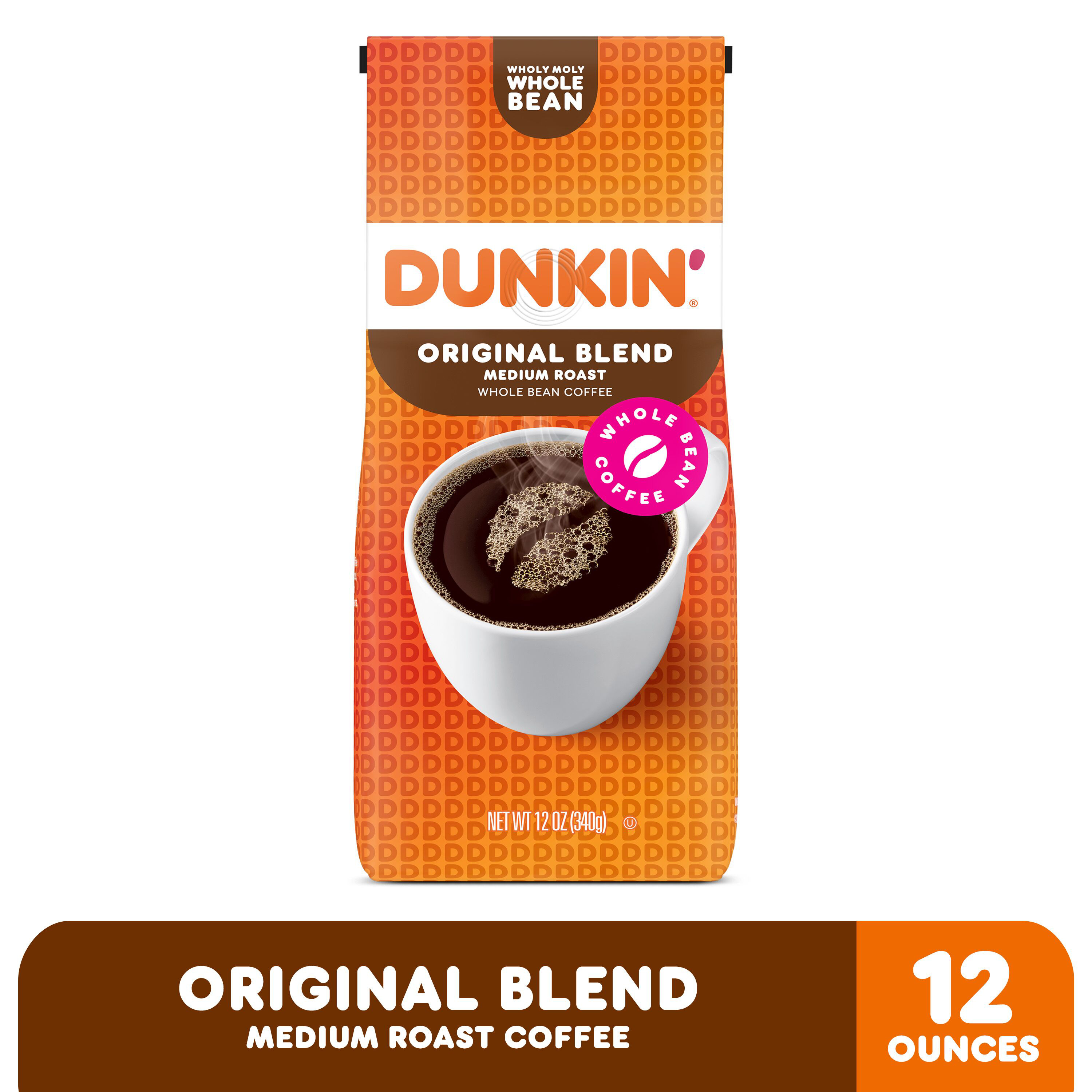 Dunkin' Original Blend Medium Roast Whole Bean Coffee, 12 Oz. Bag