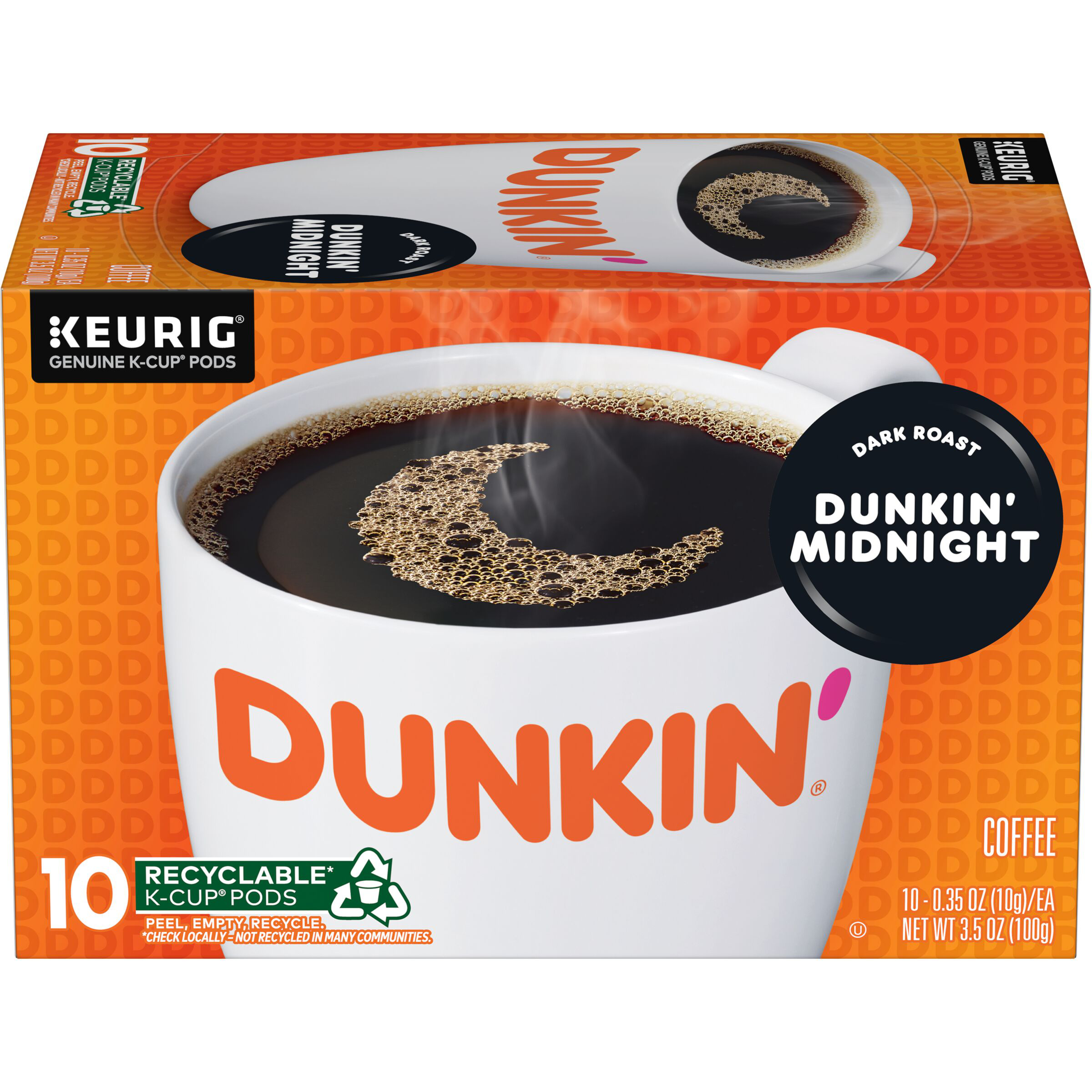 Dunkin' Midnight Dark Roast Coffee, Keurig K-Cup Pods, 10 Count