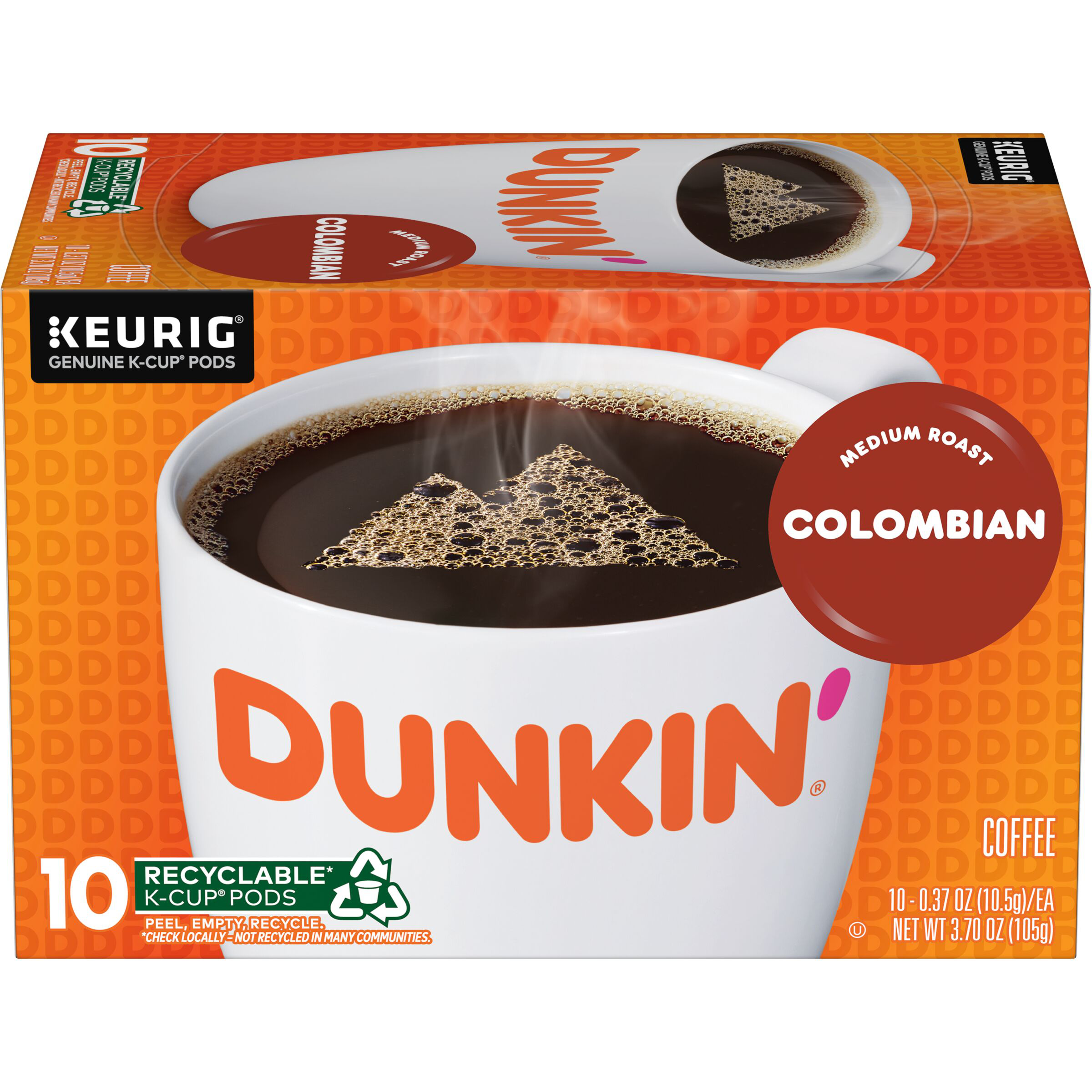 Dunkin' Colombian Medium Roast Coffee, Keurig K-Cup Pods, 10 Count