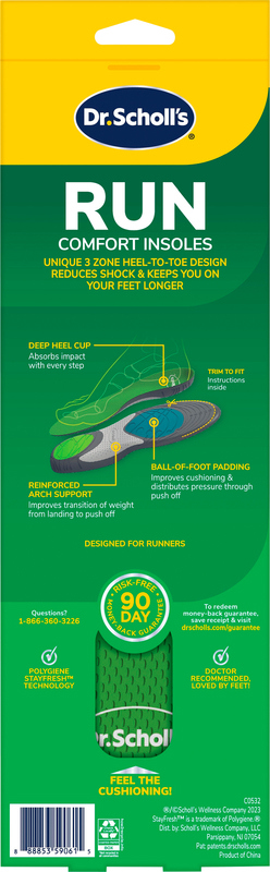 Scholl's Insoles, Comfort, Run, Men's, Shoe Sizes 8-14 Giant