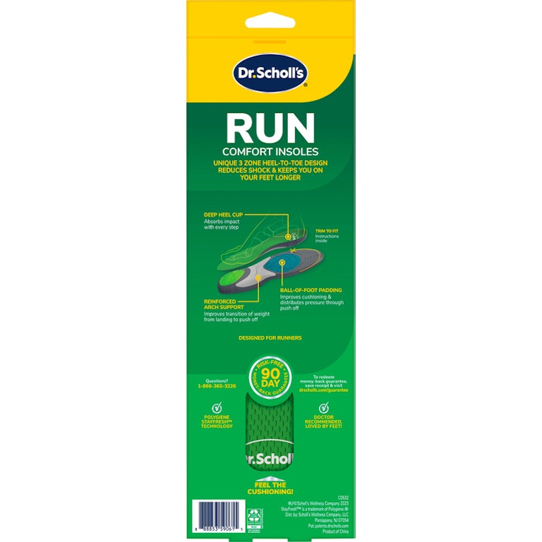 Scholl's Insoles, Comfort, Run, Men's, Shoe Sizes 8-14 Giant