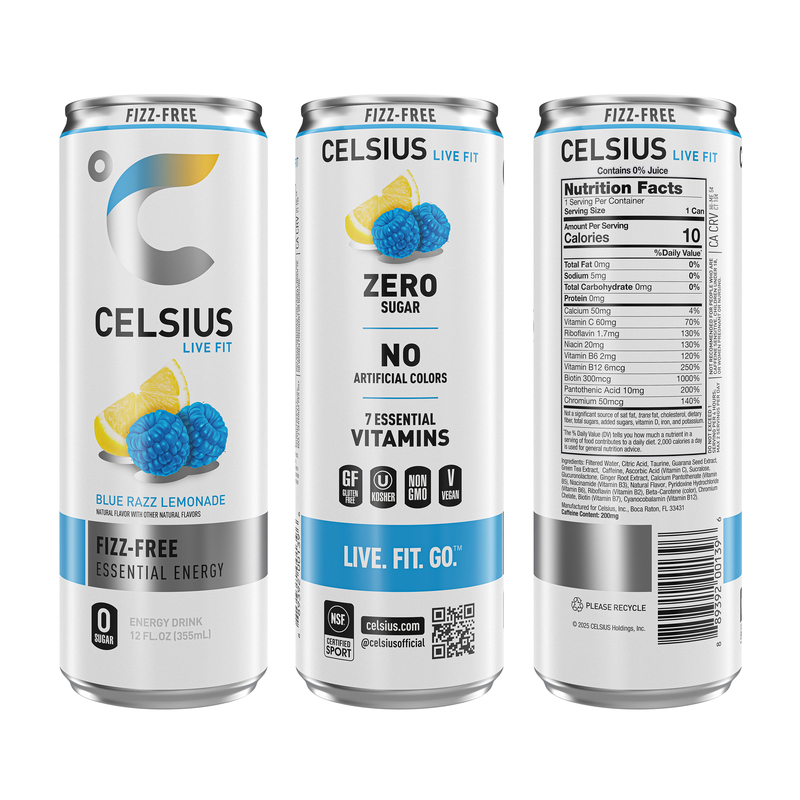 CELSIUS Fizz Free Blue Razz Lemonade, Functional Energy Drink