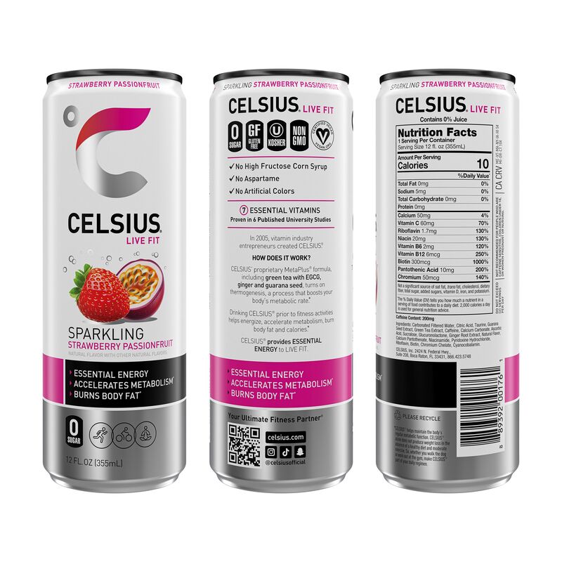 CELSIUS Sparkling Strawberry Passionfruit, Functional Energy Drink