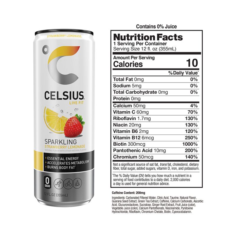 CELSIUS Sparkling Strawberry Lemonade, Functional Energy Drink