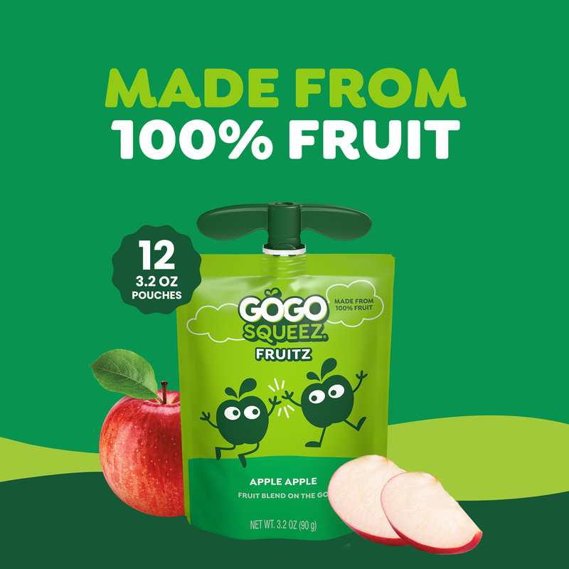 GoGo Squeez Applesauce, Apple Apple, 12 Pack, 3.2 Oz Each Pouch
