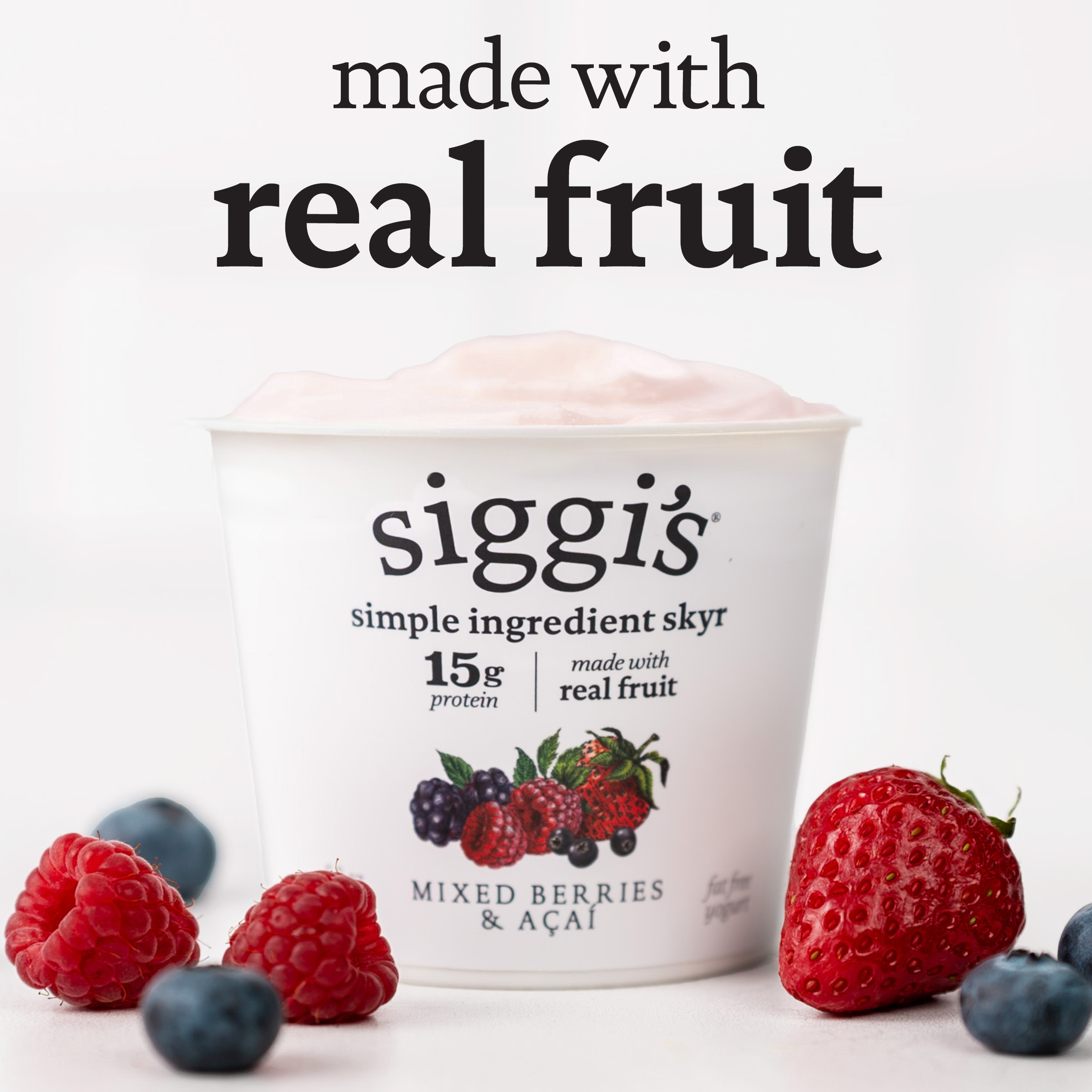 Siggi's Icelandic Nonfat Yogurt, Strained, Mixed Berries & Acai