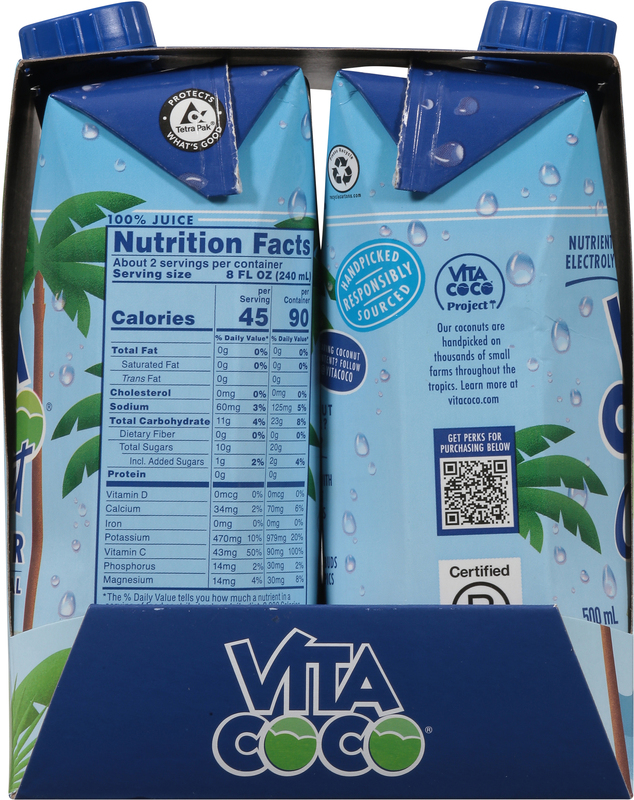 Vita Coco Coconut Water, Original, 16.9oz Tetra (Pack of 4